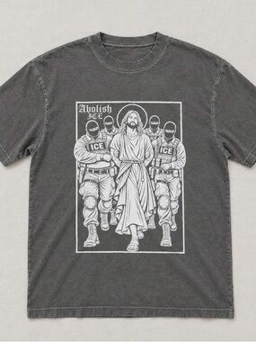 Men's Graphic Tee - Charcoal 'Abolish ICE' Illustration
